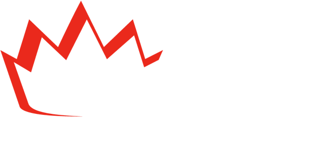 A logo featuring a stylized red crown-like shape on the left side, with sharp, elongated points. To the right of the crown shape, white rectangular blocks spell out "Crown Pest Control," likely representing George Bryce's company in Charlotte NC, all set against a black background.